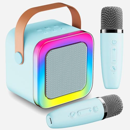 Mini macchina per karaoke per bambini, con 2 microfoni wireless, divertenti effetti vocali, giocattoli per Natale, festa di compleanno, casa