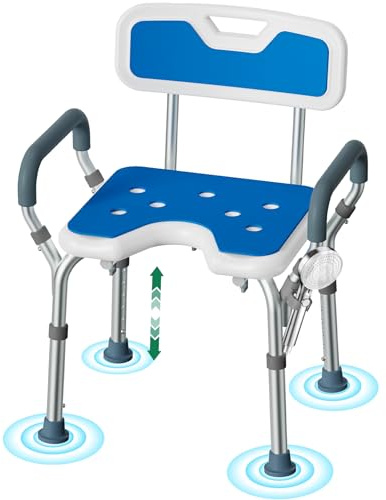 Luckfaith Shower Chair with Arms & Adjustable Height – Non-Slip U-Shaped Shower Seat with Padded Backrest & Armrests, Lightweight Bathroom Stool for Elderly, Disabled & Post-Surgery Users