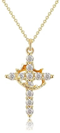 Halskette mit Gedrehter Kreuzkrone,Gold Kreuz Kette Damen,Goldkette mit Kreuz,Cross Necklace,Halskette Kreuz,Cross Chain,Christliche Halsketten mit Glaubensanhänger,Religion Geschenke für Mädchen