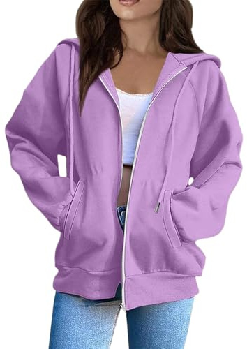 uxxnjfg Sweats À Capuche Femme Zippé Automne Casual Sweat-Shirt avec Poches Sport Chaud 2025 Sweats Chic Et Élégant Couleur Unie Hoodie