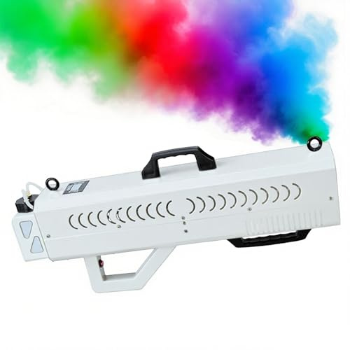 Machine à Brouillard Portative 1500W - Débit de Fumée Réglable, Lumières LED 7 Couleurs, Affichage Numérique & Réservoir 0,3L - Pistolet à Brume Portable pour Événements, Fêtes et Spectacles White