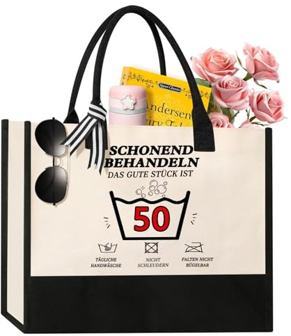 Johiux Geschenke 50 Geburtstag Lustige Canvas Tragetasche für Frauen - 40/50/60/70.Geburtstag Geschenk mit Witzigen Sprüchen,Langlebigem Design - Perfekt für Einkaufen,Reisen und Alltagsnutzung