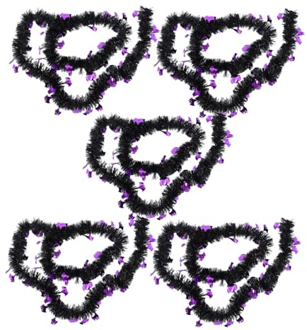 BUGUUYO 5 Piezas Guirnalda de Espumillón Metálico de Halloween con Fantasmas Brillantes Decoración Colgante Retorcida Reutilizable para Interior y Exterior para Fiestas Aula y Jardín