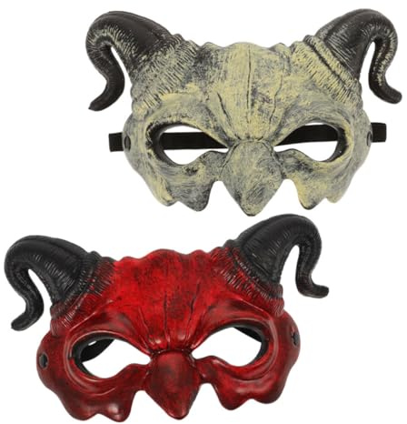 TOBBOMEY Masque Démon Adulte Demi-visage à Cornes Rouges pour Halloween et Cosplay Masque Effrayant Léger et Confortable pour Fête Déguisement Carnaval