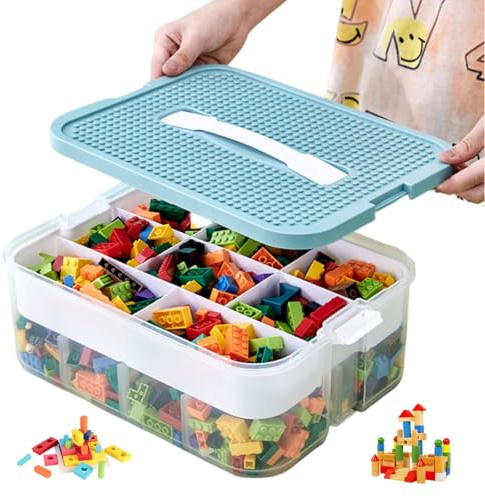 Eulihent Caja Almacenaje para LeGo Bloques de Construcción, Apilable Organizador para Le,Go con Tapa Caja Organizadora con Compartimentos para LeGo de Plástico para Guardar Los Juguetes de Los Niños