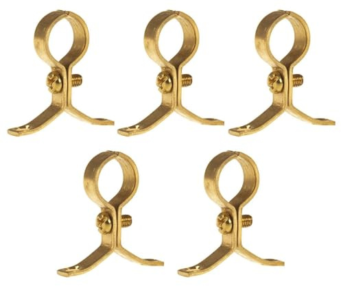 5 x 22mm Schoolboard Pipe Clips Pressed Brass Screw-On Brackets