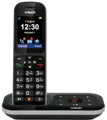 VTech PS1350 Cordless Phone with Answering Machine – Single Handset Telephone System (Renewed)