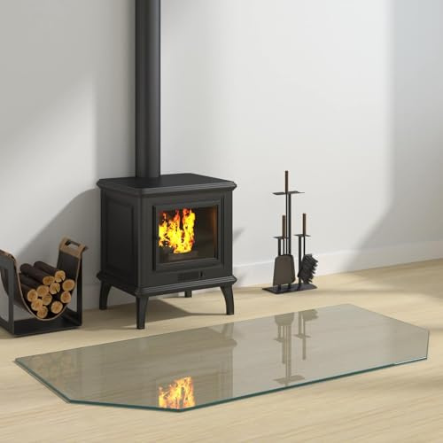 Teenpull Feuerstelle Glasplatte Transparent 120 x 60 cm aus gehärtetem Glas mit polierten Kanten, hitzebeständig bis 200 °C, Bodenschutzplatte für Kaminofen, Ofen, Parkett und Laminat
