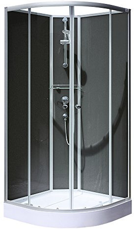 Schulte Komplettdusche Verona 90x90 cm Runddusche – Viertelkreis Duschkabine mit ESG-Sicherheitsglas, schwarzen Rückwänden & Duschsystem inkl. Duschwanne