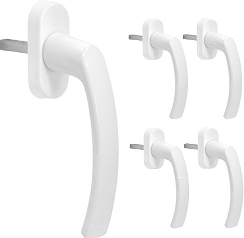 SILISTO Lot de 5 poignées de fenêtre - Longueur de la tige : 38 mm - Blanc RAL9016 - Type Colonia - En aluminium moulé sous pression - Avec vis de 5 x 45 mm