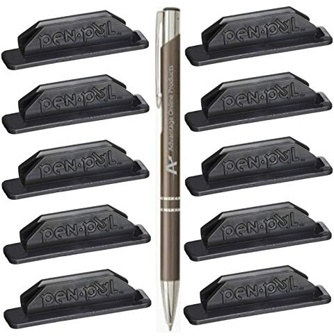 10 Pack Pen Pal Pen Holders, Black Only, Self Adhesive and Removeable