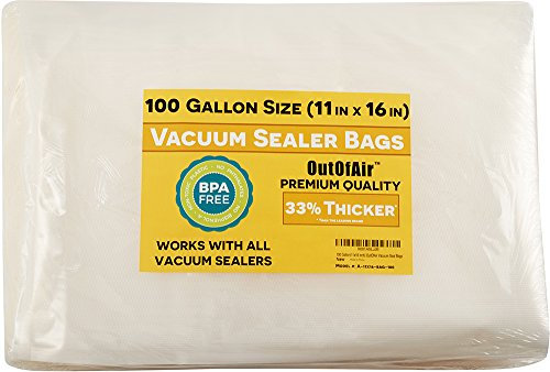 100 Vacuum Sealer Bags: Gallon Size (11 x 16) by OutOfAir Works with FoodSaver & Other Machines - 33% Thicker BPA Free, Commercial Grade, 11 x 16 inches