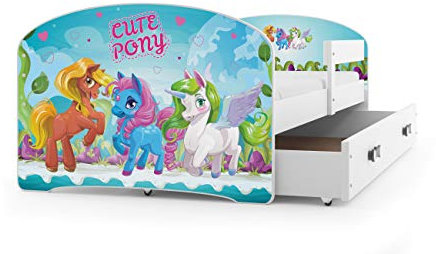 Kinderbett LUKI, Farbe: weiβ 160x80cm, mit Matratze, Schublade und Lattenrost (PONY)