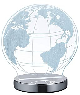 Reality Leuchten R52481106 Globe A, LED Motiv-Tischleuchte, Acryl, 7 watts, Integriert, Chrom, 12 x 17, 5 x 20 cm |