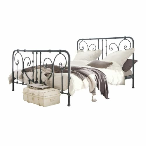 Loberon Bett Genouillé, grau | Kunstvoll Gerarbeiteter Rahmen, Romantisches Design, Antik-Finish, Schlafzimmermöbel, Eisen