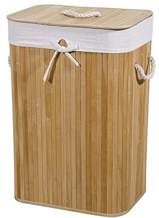 VERDELOOK Cesto porta biancheria rettangolare con coperchio e maniglie foderato, 40x30x60 cm, bambù naturale