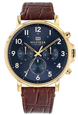 Tommy Hilfiger Montre Analogique Multifunction à Quartz pour Homme avec Bracelet en Cuir Marron Clair - 1710380