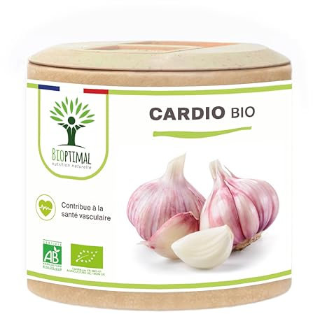 Cardio Bio - Bioptimal - Complément alimentaire - 4 plantes pour la Tension et la Circulation du Sang - Ail Aubépine Olivier Reine des Prés - Fabriqué en France - Certifié par Ecocert - 60 gélules