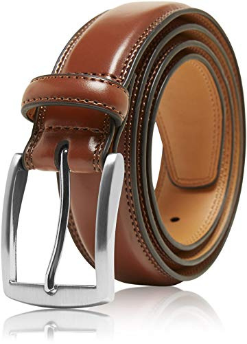 Ceintures habillées en cuir véritable pour homme – Ceinture pour hommes, costumes, jeans, uniformes avec boucle à broche unique – Conçue aux États-Unis, marron, 30