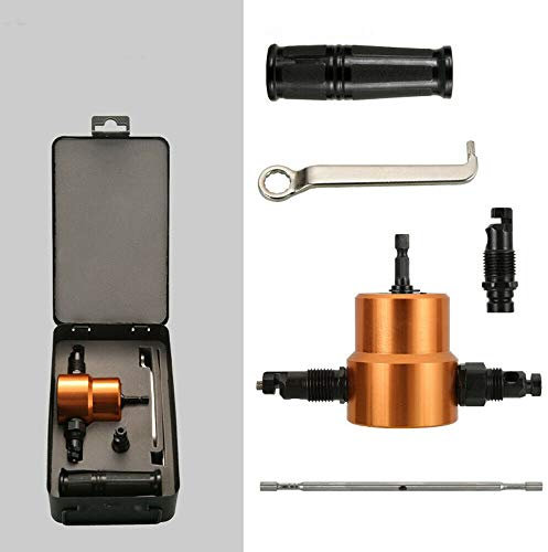 Sheet Metal Nibbler Cutter Double Head Nibbler Cutter 360 Degree Adjustable Drill Attachment Kit with Iron Box for Repairing and Maintenance (5Pcs Set)