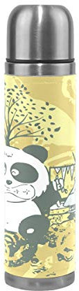 Panda Rigolo Jaune Bouteille d'eau Isotherme Mug d'emballage en Cuir pour Emballage en Acier Inoxydable Isolé(500 ML)
