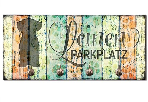 Cadouri Design-Hundegarderobe » Leinen Parkplatz « mit Hunde-Silhouette (Malteser) Wandhaken Hund┊Wandgarderobe, Leinenhalter, Hakenleiste