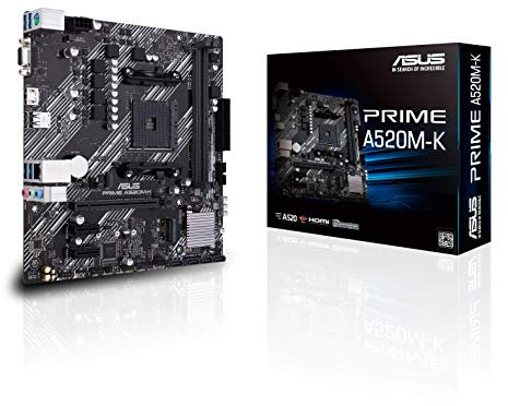 ASUS PRIME A520M-K AMD AM4 (3rd Gen Ryzen) Micro-ATX motherboard (ECC memory, M.2 support, 1Gb Ethernet, M.2, USB 3.2 Gen 1 Type-A,HDMI 2.1 4K@60Hz, D-Sub)