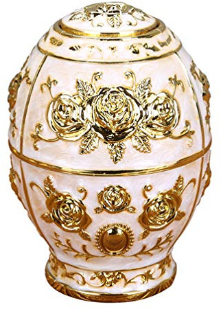 Cabilock Zahnstocherspender Automatische Zahnstocherhalter Emaillierte Eier Schmuck Box Veranstalter Vintage Enameled Egg für Ostern Tisch Dekoration Kinder Party Golden Weiß