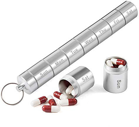 Tablettenbox Pillendose Schlüsselanhänger Aus Edelstahl, Hochwertige Wasserdicht Tablettenbox Medizin Pillendosen Mit 7 Teilbaren Fächer, Kleine Tablettendose Für Unterwegs, Outdoor, Reisen, Wandern,