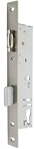 Einsteckschloss mit Rollfalle - Dornmaß: 24, Schlossstulp: Flachstulp, Ausführung: PZ gelocht - 141242400426 erial/Oberflächen: Edelstahl V2A matt gebürstet, Dornmaß: 24, Schlossst