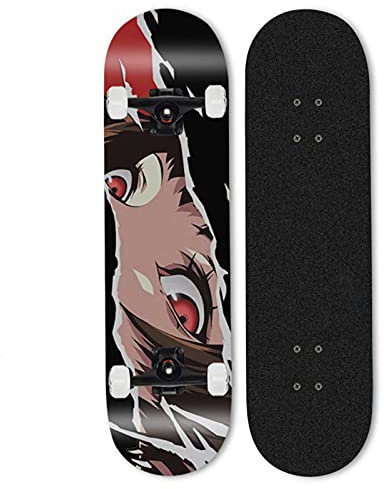 Skateboard Kinder 31x8 Zoll Komplettboard Anime mit ABEC-7 Kugellager und Board Rucksack, 7-Lagiger Kanadischer Ahorn Double Kick Deck Concave Trick Skateboards für Anfänger Teenager Erwachsene,A