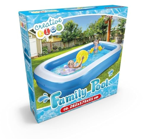 Creative Kids Pool - Inflatable - Rectangular - 262 x 175 x 51 cm - Max 778 Litres - 2 Rings, Blue