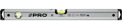 PRO600 Nivel de burbuja 60cm Anodizado con imanes - Dureza 9 en la escala de Mohs - Perfil ergonómico y ERS+ (Easy Reading System) Tapones Antichoque Color Plata