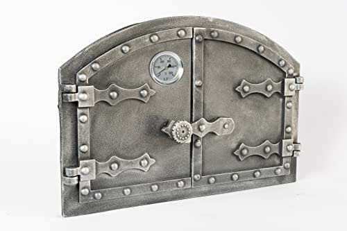 Euro Sezam - Ofentür aus Gusseisen im ungarischen Stil - Massive dicke Ofentür - Pizzaofentür mit 500c-Thermometer - KK001 - Doppeltür mit Türschloss - Türen für Pizzaöfen 53.20x5.50x35.50cm