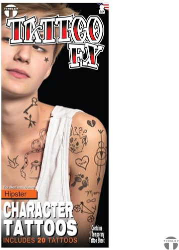 Tinsley Transfers Hipster Klebe-Tattoo - Kostüm-Zubehör für Halloween, Karneval & Motto-Party
