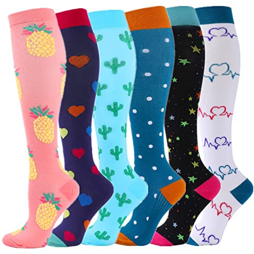 Zingso Calcetines de Compresión (6 pares) para Hombres y Mujeres de 20 a 25 mmHg Medias de Compresión, los Mejores para Atletismo, Carrera, Viajes en avión, Apoyo