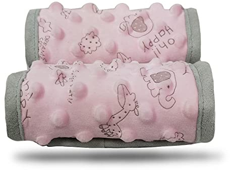 Autositz Gurtbezug für Baby, Sicherheitsgurt Abdeckung Kissen, Gurtpolster passen Babytrage/Kinderwagen/Kinderwagen, Cozy Peace Dotted Minky, Rosa