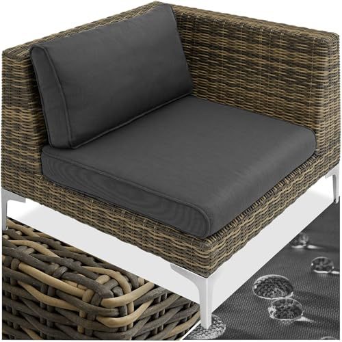 tectake® Poly Rattan Aluminium Balkon Lounge Set, Einzelelemente, individuell zusammenstellbar mit verschiedenen Modulen, Gartenmöbel, Balkonmöbel, wetterfest, mit Polster - Ecksessel Links | UV-beständig, 11 cm dickes Sitzpolster, ohne Aufbau, linkes Eckelement, Sessel