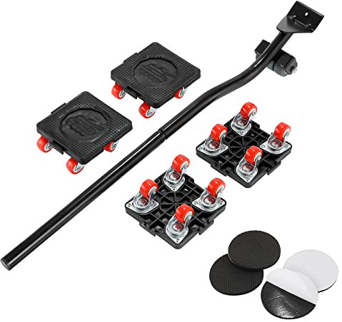 Dyna-Living Möbel Transportroller Set, Möbelroller mit Möbelheber & 4 Möbelrollen, Umzugshelfer Möbeltransportrollen Möbelgleitersystem mit 360° Drehrollen, 400KG Tragkraft, Patchwork Design, Schwarz