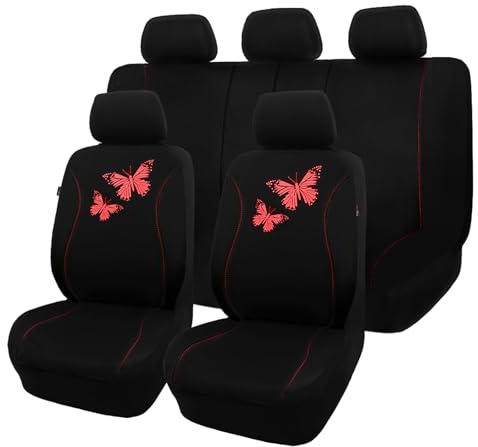 Flying Banner Autositzbezüge aus atmungsaktivem Mesh, farbiges Schmetterlingsmuster, Airbag-kompatibel (Komplettset, Schwarz)