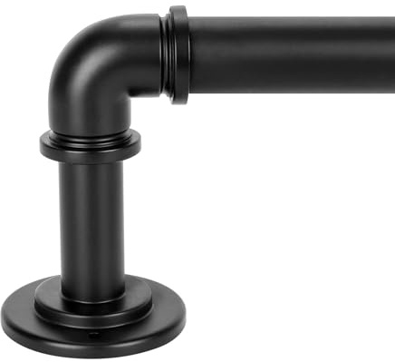 OLV Black Industrial Curtain Rods for Windows 48 to 84 Inch(4 to 7 Feet), 1 Inch Diameter Blackout Wrap Around Adjustable Heavy Duty Window Drapery Rods, Indoor and Outdoor, Matte Black