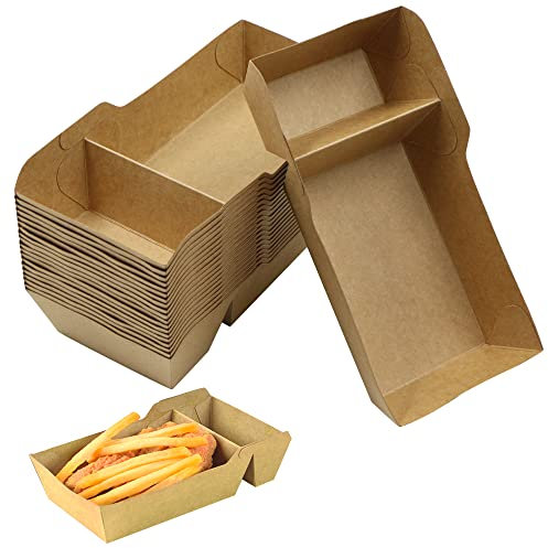 duozoanz Barquettes Boîte Papier Kraft Bol - Vaisselle avec 2 Compartiments, Résistantes à L'huile et L'eau, Convient pour les Frites Snack Currywurst Salade Macarons, 20 Pièces