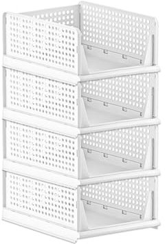 Kleiderschrank-Schubladenboxen, stapelbarer Kleiderschrank-Organizer, faltbare Aufbewahrungsboxen für die Heimorganisation (weiß 4)