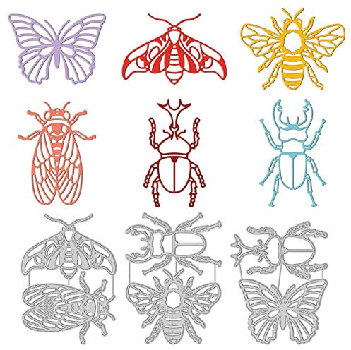 GLOBLELAND 6 Stück Insekten Stanzformen Metall Schmetterlinge Motten Bienen Stanzformen Prägeschablonen Vorlage Für Papierkartenherstellung Dekoration DIY Scrapbooking Album Basteldekoration