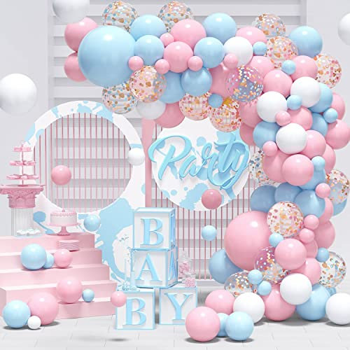 Mizontami 149 Stück rosa blaue Ballongirlande Kit Geschlecht Reveal Dekorationen Baby Dusche Ballonbogen mit Pastell rosa blau Konfetti Ballons für Jungen Mädchen Baby Geschlecht Reveal Party