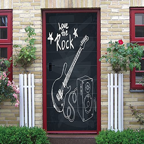 Türfolie Türtapete Türposter Selbstklebend 3D Fototapete Klebefolie Tür Mit Motiv Türaufkleber Kinderzimmer Stilvolle Schwarz-Weiß-Gitarre Für Musikinstrumente 95 X 215 Cm