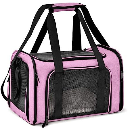Levoberg Transporttasche für Katze Hund, Hundetransportbox Faltbare Katzentransportbox mit Tragetasche Katzen Hunde Tragebox, atmungsaktives für mittelgroße Hunde, Katze(Rosa, L)