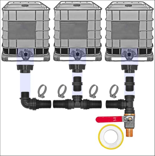IBC Container Regen Wasser Tank Verbinder Kupplung Set6 - Ausführung für 3 IBC Tanks S60x6 + Kugelhahn1 Pos.1