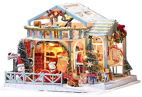 DIY Haus Holz - Bastelset Miniatur Haus Modell Puzzle-Set im Maßstab 1:24 Kommt mit Staubschutzhülle und LED-Licht für Erwachsene und Kinder Geschenk zum Muttertag(Weihnachts-Iglu)