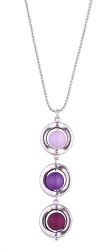 Adi-Modeschmuck lange Kette 'Dahlia', 3-teiliger Anhänger mit Polaris Perlen an einer feinen Kugelkette aus Edelstahl, handgefertigt in Berlin (Flieder, Lila, Brombeer)
